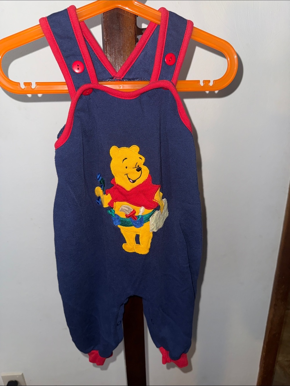 Kids Navy One-Piece Overalls with Winnie Bear Appliqué